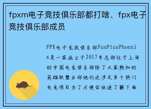 fpxm电子竞技俱乐部都打啥、fpx电子竞技俱乐部成员