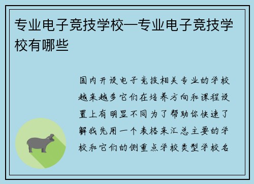 专业电子竞技学校—专业电子竞技学校有哪些